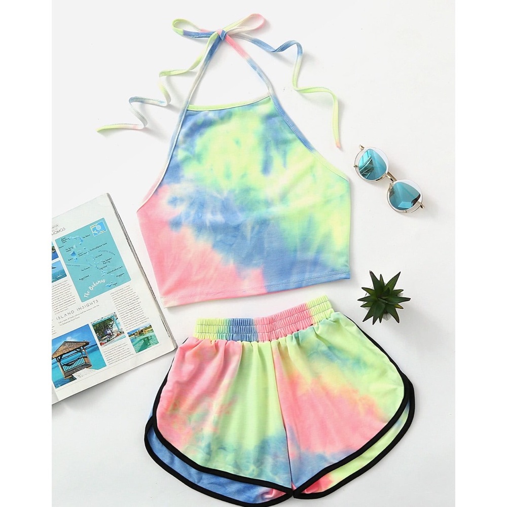 ✨Tie Dye Crop Top & Ringer Shorts✨